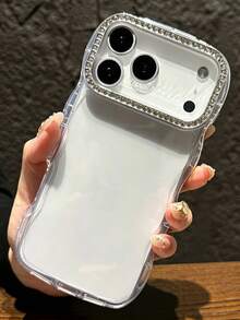 Casing Ponsel Mewah Berkilau dengan Bingkai Lensa Berlian Imitasi dan Tepi Bergelombang, Kompatibel dengan iPhone 18 Pro Max 18 Pro 17 Pro Max 17 Pro 17 16 Pro Max 16 Pro 16 15 Pro Max 15 Pro 15 14 13, Casing Belakang Bening Tahan Guncangan Warna Permen yang Lucu - Clear - View 2