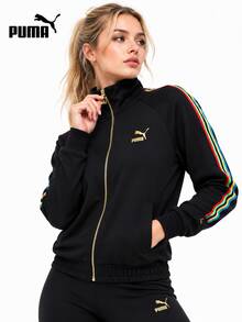 Puma Resonance Series Stand Collar Wind-Resistant Comfortable Casual Sports Jacket With Rainbow Print - Black - View 1
