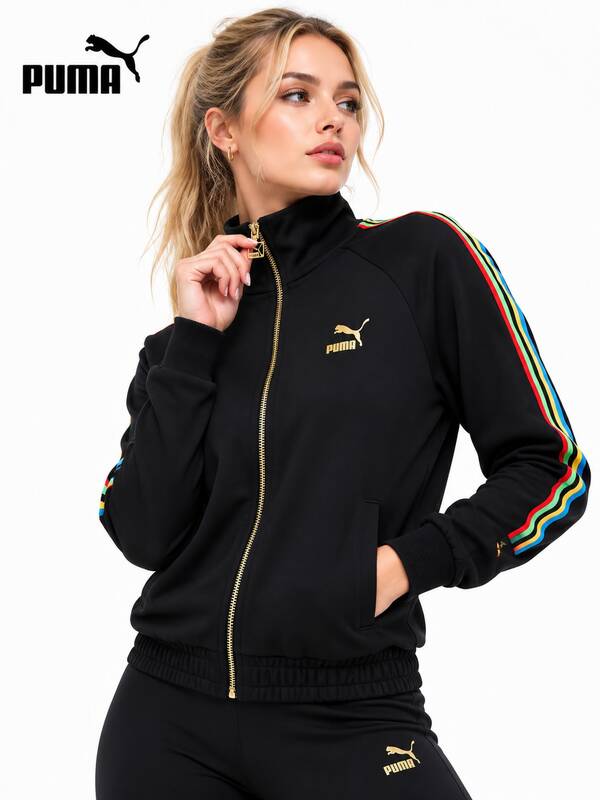 Puma Resonance Series Stand Collar Wind-Resistant Comfortable Casual Sports Jacket With Rainbow Print