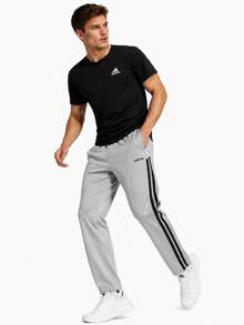 Adidas 新款男子三條槓休閒運動寬鬆直筒褲長褲 - 灰色 - 查看 2