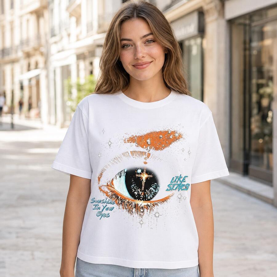 Loose Y2K Stylish Letter Print T Shirt - Casual Round Neck,Short Sleeves,Machine Washable - Suitable For Spring/Summer/Autumn,Fashion Style - 白色 2 - 查看 1