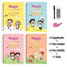 4pcs Magic Reusable Grooved Practice Books, Number Letter Math Drawing Handwriting Practice Books, Back To School Early Education Toys, Student Birthday Holiday Gifts - A - View 2