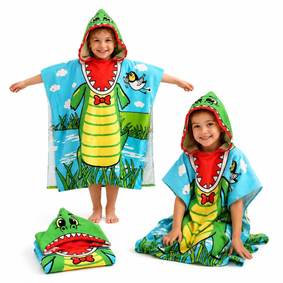 nerd hunters Kids Hooded Poncho Towel - Green Dinosaur - 綠色 - 查看 1