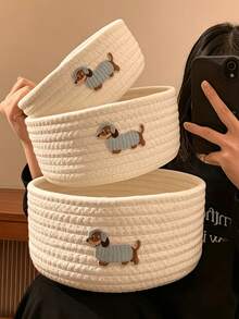 1pc/3pcs Fabric Storage Basket, Suitable For Gift Shop Toy Organization, Seaside Style Seagrass Woven Storage Basket, Bohemian Style, Applicable For Home Storage Decoration, Dorm Desk Storage, Bedside Storage - Dog Basket - View 15