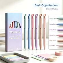 6pcs Morandi Series Assorted Color Retractable Gel Pens Set 0.5mm ST Nib Quick-Dry Ink Smooth Writing Colored Pens Suitable For Bullet Journal/Notes/Drawing Girls School Supplies School Essentials Cute Stationery College Essentials Office Students - Multicolor - View 5