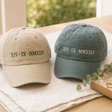 1pc Personalized Roman Numeral Date Embroidered Distressed Baseball Cap, Vintage Washed Cotton Adjustable Strap Design, Minimalist Casual Custom Sun Hat, Couple Anniversary Gift, Wedding Anniversary Birthday Present, Christmas Gift - Multicolor 4 - View 9