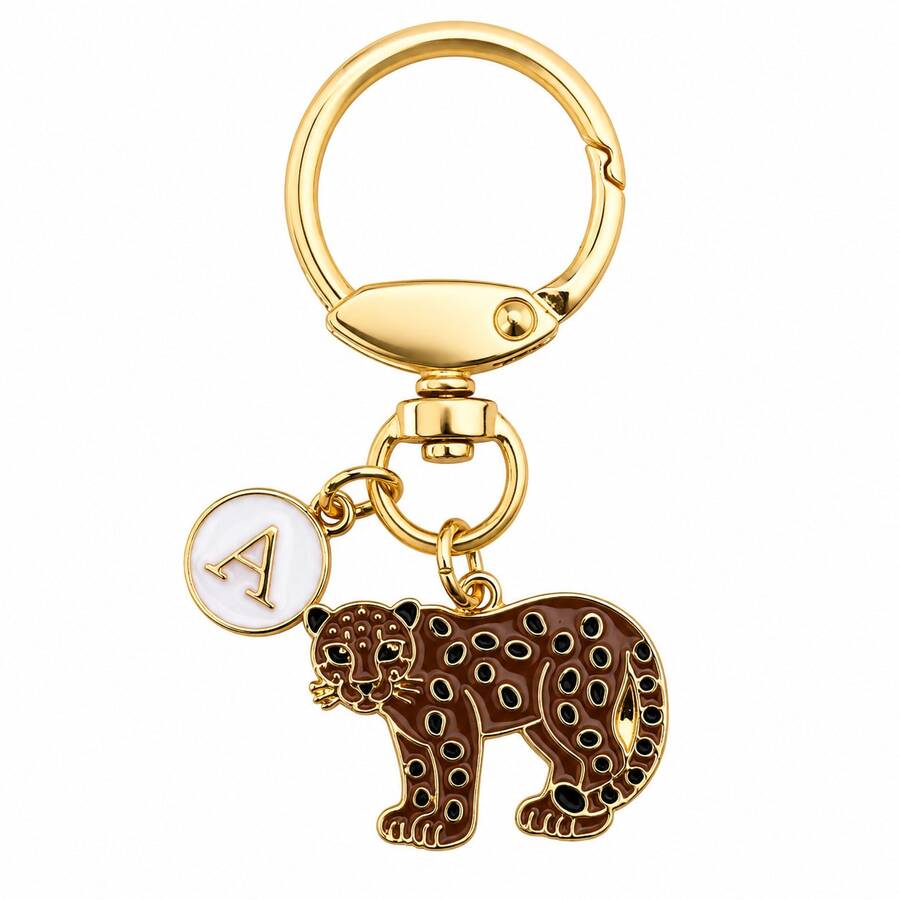 Personalized Custom Minimalist Gold Leopard Keychain, Gold Rotating Ring Keychain, Gift For Men, Bag Decoration, Gift For Animal Lovers, Key Chain, Key Ring, Bag Accessory, Birthday Gift - Leopard Keychain - View 1