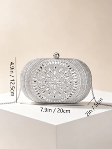 1件 NOCTURNE BAG2025 新款银色亮片双面水钻装饰手提包、托特包、手拿包，配金属链条肩带，优雅时尚，适合晚宴、婚礼、舞会等场合，女士礼物 - 銀色 - 查看 3