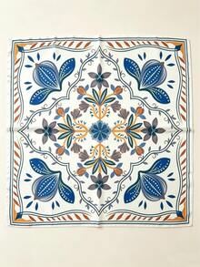 1pc Vintage Style Women's Fashion 70cm Square Scarf, Breathable Silk Scarf For Daily Wear, Headscarf, Scarf Accessory - Blue - View 2