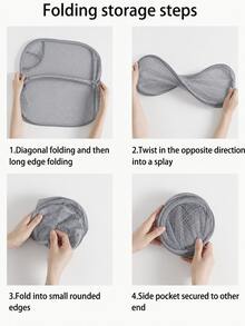 1pc Large Capacity Foldable Mesh Laundry Basket, Solid Color Polyester Mesh Large Laundry Basket, Solid Color Laundry Basket, For Clothing Storage, Miscellaneous Storage, Home Use Dresses, Pants, Shoes, Jeans, Boots, Skirts - Grey - View 4