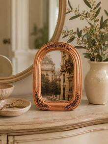 Antique Copper Photo Frame, Single Arched Picture Frame With Rose Floral Details And Distressed Metallic Finish, Decorative Tabletop Frame For Bedroom, Vanity, Living Room And Office - Multiple Styles - View 2