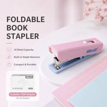 Stapler Mini Lipat dengan Pelepas Staples Pembersih Otomatis Terintegrasi, Saluran Staples Anti Karat dari Logam, Warna Macaron Multi, Mendukung Penjilidan 10 Lembar, Dilengkapi dengan 1000 Staples #10, Alat Tulis Saku Portabel untuk Kantor, Pelajar, dan Jurnal - Pelubang Kertas Lipat K dengan Jarum Ukuran 10 - View 9