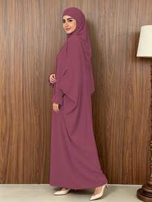 1pc Solid Color Muslim Leg-Of-Gigot Sleeve Cuff Design Hijab Series Abaya, Suitable For Daily Prayer, Minimalist And Lightweight - Multicolor - View 20