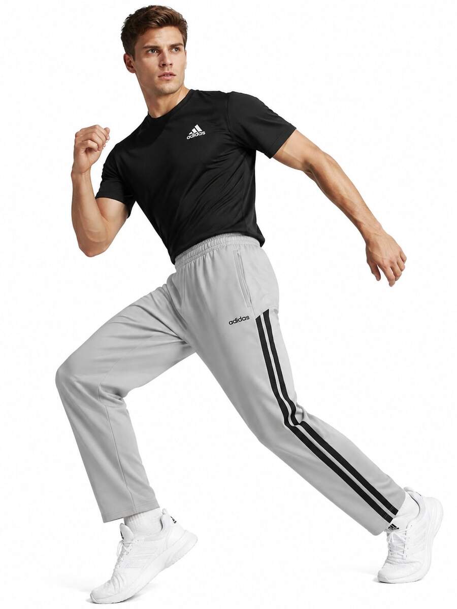 Adidas 新款男子三條槓休閒運動寬鬆直筒褲長褲 - 灰色 - 查看 1