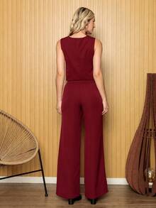 Tailored Set Vest With Formal Pants Fashion Fashion - Burgundy - View 2