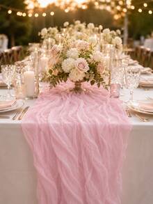 Pink Layered Gauze Table Runner, Soft Semi-Transparent Cheesecloth With Vertical Pleats, Lightweight Semi-Transparent Tablecloth, Romantic Draping Decorative Centerpiece Cloth, Suitable For Dining Table And Home Decor - Pink - View 3