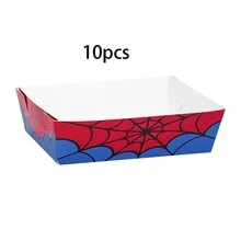10pcs/30pcs/50pcs Halloween Spiderweb-Patterned Paper Food Trays Featuring A Red And Blue Design; Disposable Containers Suitable For Holding Snacks, Cookies, And Candy Perfect For Halloween, Day Of The Dead, And Birthday Party Decor. - Multicolor - View 9