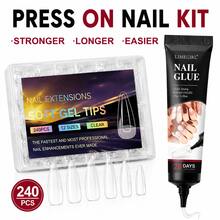 LIMEGIRL Wearable Nail Set 240pcs Transparent Soft Gel Nail Tips, Includes Nail Glue, Nail File, Cuticle Pusher And Cleaning Brush, No UV Lamp Needed, DIY Nail Extension - 6-piece Set - View 11