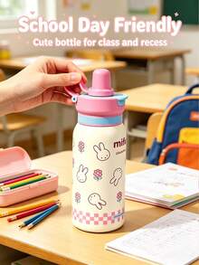 1pc 500ml Large Capacity Officially Licensed Miffy Rabbit Water Cup, A Portable Leak-Proof Travel Cup, A Cute Cartoon Insulated Drinking Cup, Suitable For Students And Girls For Outdoor Daily Use - White - View 7