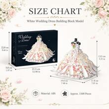 1500PCS White Wedding Dress Building Block Set, Floral Gown Brick Display Model, Elegant Dress Desktop Decor, Adult Collectible Building Set - Wedding Dress Building Blocks - View 6