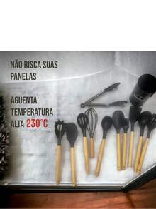 Kit De Cozinha 12 Utensílios Silicone Concha Colher - Cinza - Visão 2