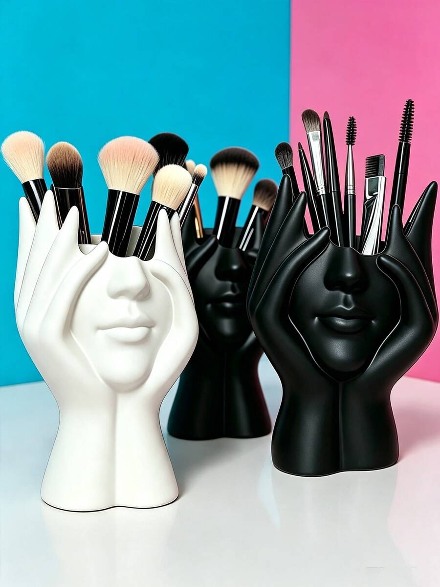 1pc Handmade Creative Human Body Art Makeup Brush Holder, Unique Human Body Art Design, Desktop Makeup Brush Storage Box, Decorative Resin Material, Handmade Desktop Or Bathroom Cosmetic Storage Box, Back To School Storage Supplies