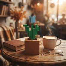 ديكور مكتب بيكسل توليب، أصيص زهور مربع من البلاستيك، زينة نباتات بأسلوب كتل بناء لطيفة، مناسب لمكتب العمل، رف الكتب، ديكور المنزل، 6.3 بوصة - A - مشاهدة 3