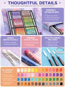 48 Colors Soft Oil Pastels Set, Macaron Crayons With Paper & Scraper, DIY Art Supplies For Kids, Drawing & Coloring, First Day Of School - Multicolor - View 6