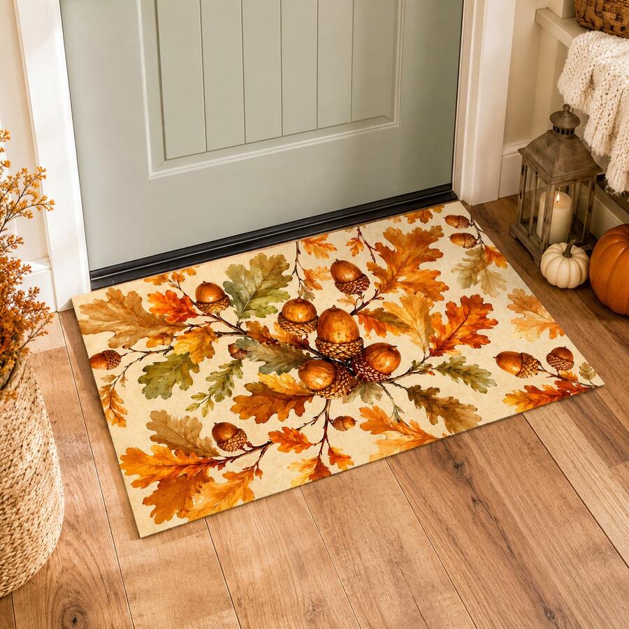 Autumn Hazelnut Pattern Printed Long Runner Rug, Indoor Home Decor, Kitchen Long Runner, Entryway Doormat, Hallway Entrance Decor, Bedroom Bedside Rug, Living Room Rug, Laundry Room Rug, Bathroom Mat, Suitable For Apartment, Dorm And Home Daily Decor - Multicolor - View 1