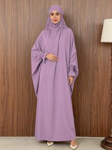 1pc Solid Color Muslim Leg-Of-Gigot Sleeve Cuff Design Hijab Series Abaya, Suitable For Daily Prayer, Minimalist And Lightweight - Multicolor - View 12