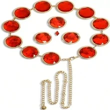 1pc Luxury Vintage Gold Alternating Ruby Textured Round Disc Expandable Waist Chain - Gold - View 6