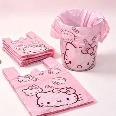 SANRIO Hello Kitty Design 25/50/PET Multi-Function Trash Bags, Available In Large, Medium, And Small Sizes, Suitable For Living Room, Bedroom, Bathroom And Kitchen, Also Can Be Used As Gift Bags Or Storage Bags