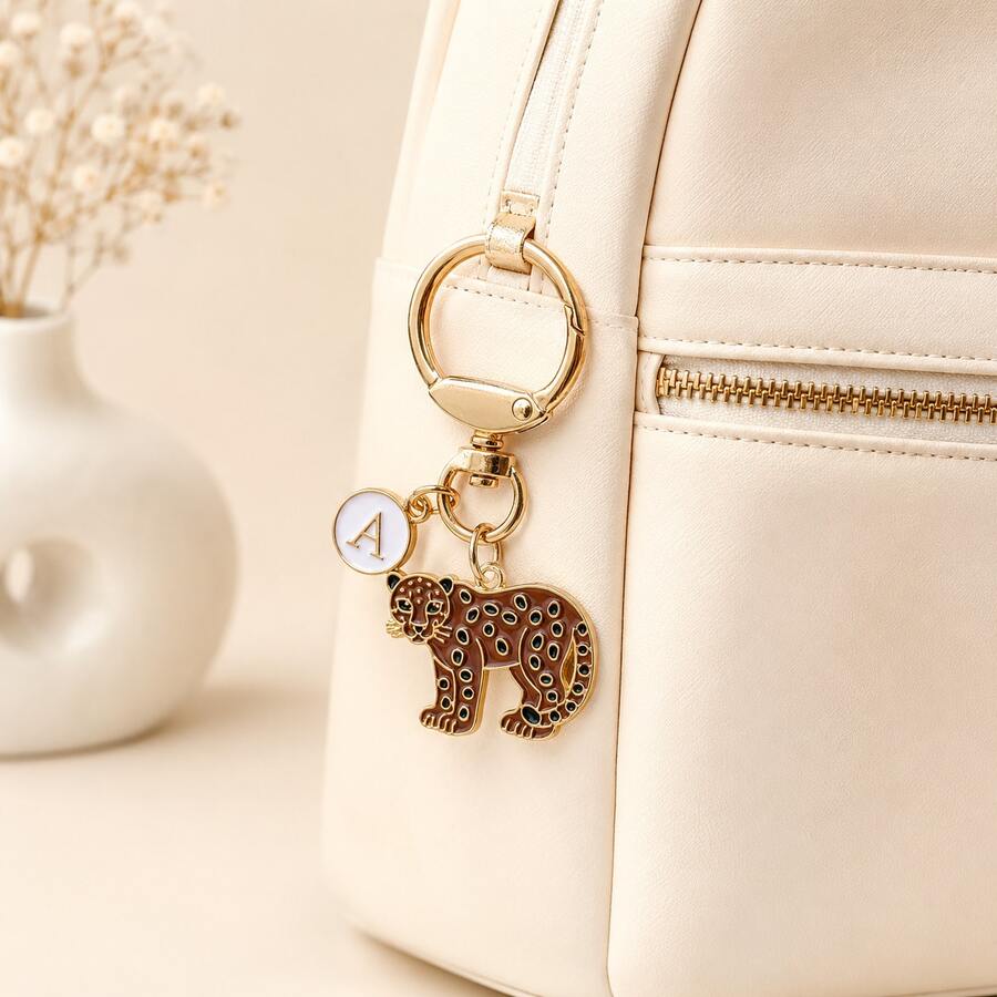 Personalized Custom Minimalist Gold Leopard Keychain, Gold Rotating Ring Keychain, Gift For Men, Bag Decoration, Gift For Animal Lovers, Key Chain, Key Ring, Bag Accessory, Birthday Gift - Leopard Keychain - View 1