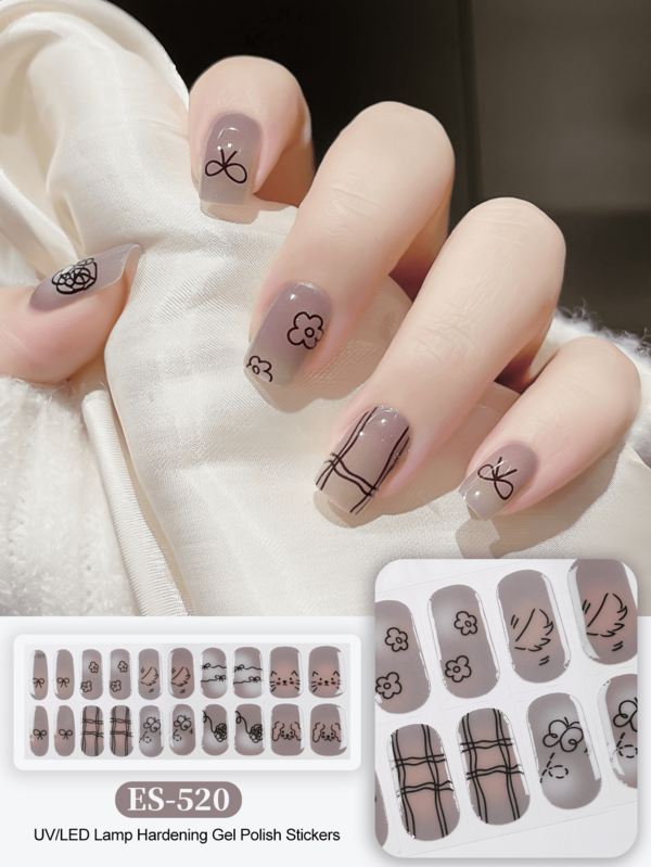 Semi Cured Gel Nail Strips, 20Pcs Long Lasting Salon Quality Wraps, Easy Apply & Remove Gel Nail Stickers With UV Light
