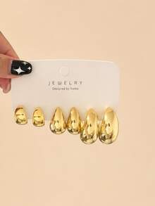18/6pcs Creative Glossy Fashion Earrings, Bohemian, Shell, Flower, Water Drop Earrings Set Gold, Suitable For Daily Wear - Yellow Gold - View 2