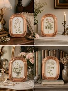 1 Peça Porta-Retrato Oval Vintage em Ouro Rosado, Moldura de Foto Barroca Ornamentada com Flores em Resina, Suporte de Foto Antigo Vitoriano para Mesa, Casamento, Retrato de Família, Penteadeira, Estante, Escrivaninha, Decoração de Sala de Estar e Quarto, Presente de Inauguração de Casa Estilo Francês - A - Visão 9