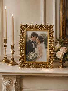 Vintage Gold Leaf Picture Frame, Single Ornate Botanical Photo Frame With Raised Branch And Foliage Border, Elegant Tabletop Display For Wedding, Family And Portrait Photos - New - View 2