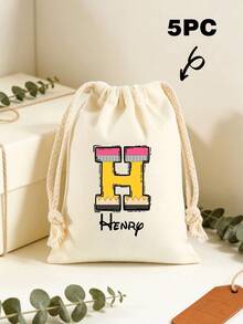 Customized Name Canvas Drawstring Bag, Personalized Pencil Letter Storage Bag, Back To School Supplies, Travel Storage Bag, Daily Storage Gift - Multicolor - View 12