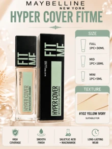 Maybelline 美寶琳客製化粉底液完美版 102，正裝 30ml、中容量 18ml、試用裝 5ml，輕盈貼膚質地，高遮瑕，持久妝效，黃白色 - 客製化粉底液無瑕版 102 - 查看 2