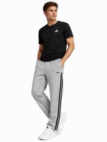 Adidas 新款男子三條槓休閒運動寬鬆直筒褲長褲 - 灰色 - 查看 3