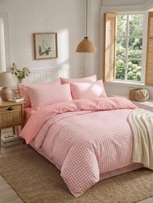 3pcs 100% Polyester Back To School Student Dorm Vintage Plaid Print Down Comforter Set 2 Pillowcases + 1 Duvet Cover Set Combination (No Bed Sheet) - Jade-colored Checkered Pattern - View 4