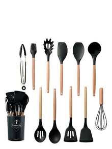 Kit De Cozinha 12 Utensílios Silicone Concha Colher - Cinza - Visão 5