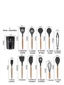 Kit De Cozinha 12 Utensílios Silicone Concha Colher - Cinza - Visão 4
