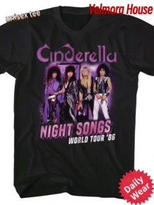 Vintage Rock Band Night Songs World Tour 1990-2003 Graphic T-Shirt - Black Relaxed Fit Tee With Band Members Print, Short Sleeve Crew Neck, All-Season - Black - View 1