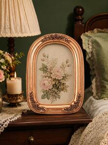1 Peça Porta-Retrato Oval Vintage em Ouro Rosado, Moldura de Foto Barroca Ornamentada com Flores em Resina, Suporte de Foto Antigo Vitoriano para Mesa, Casamento, Retrato de Família, Penteadeira, Estante, Escrivaninha, Decoração de Sala de Estar e Quarto, Presente de Inauguração de Casa Estilo Francês - A - Visão 3