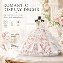 1500PCS White Wedding Dress Building Block Set, Floral Gown Brick Display Model, Elegant Dress Desktop Decor, Adult Collectible Building Set - Wedding Dress Building Blocks - View 4