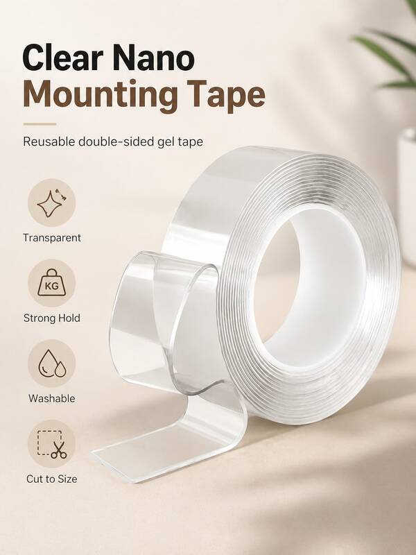 1PC High Viscosity Nano Double Sided Tape, Paste Items Without Traces Without Damaging Walls, With Strong Adhesive, More Solid Than Hooks, Washable Double Sided Tape, Reusable Waterproof Double Sided Tape For Multi-Scene Use