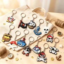 13pcs Pirate Theme Triangle PVC Keychain, Multiple Pirate Pendant Styles, Portable Open Key Ring, Party Favor Collectible Small Gift - 1 YEAR - View 2