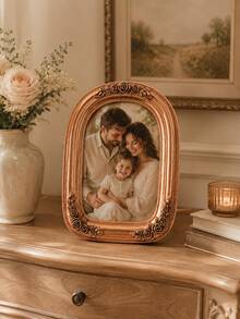 Ornate Oval Picture Frame, Single Vintage-Inspired Rose Gold Resin Photo Frame With Raised Flower Embellishments, Romantic Decor For Wedding Photos, Portraits, Dresser, Mantel And Gift Giving - Classic - View 3