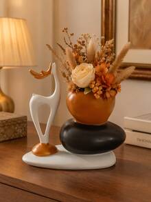 1pc Resin Stacked Deer Vase Sculpture Set, Geometric Stone Flower Vase, Fashionable Elegant Design, Desktop Decor, Suitable As Home And Office Gift, Birthday, Graduation, Christmas Gift - Multiple Styles - View 8